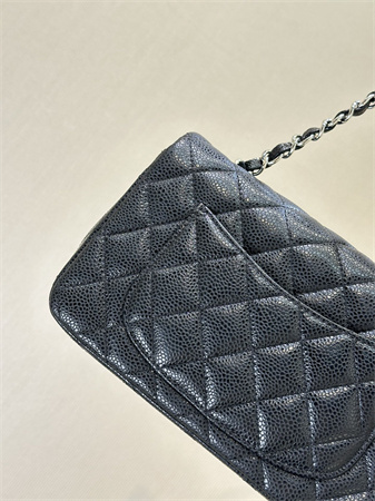 Chanel Mini Classic Flap Bag Grained Calfskin Silver Tone Metal Black Color 01116 TOP