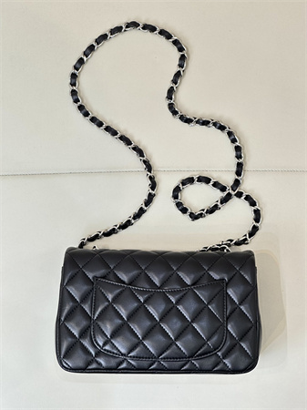 Chanel Mini Classic Flap Bag Lambskin Silver Tone Metal Black Color 01116 TOP