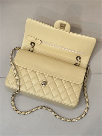 Chanel Medium Classic Flap Bag Lambskin Gold Tone Metal Yellow 01112 TOP