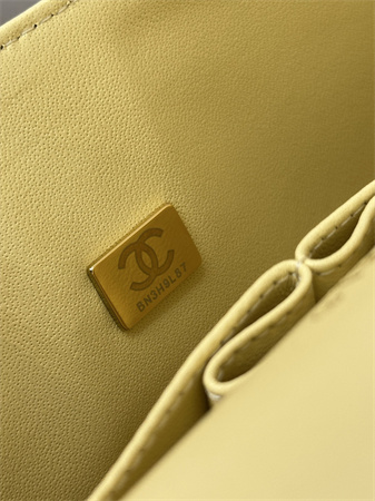 Chanel Small Classic Flap Bag Lambskin Gold Tone Metal Yellow 01117 TOP