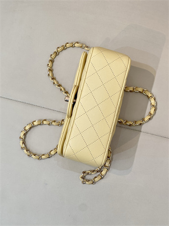 Chanel Mini Classic Flap Bag Lambskin Gold Tone Metal Yellow Color 01116 TOP