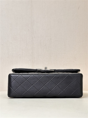 Chanel Small Classic Flap Bag Lambskin Silver Tone Metal Black 01117 TOP