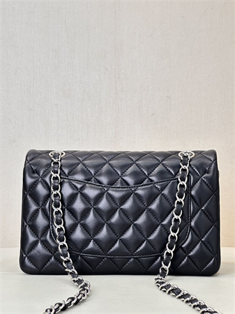 Chanel Small Classic Flap Bag Lambskin Silver Tone Metal Black 01117 TOP