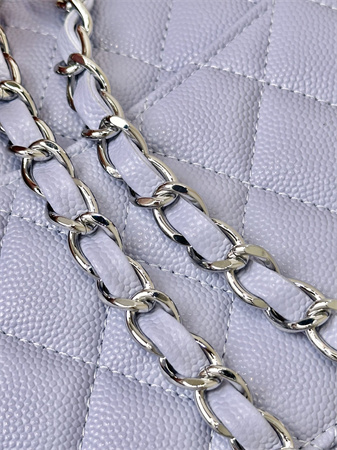 Chanel Mini Classic Flap Bag Grained Calfskin Silver Tone Metal Lt Purple Color 01116 TOP