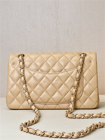 Chanel Small Classic Flap Bag Lambskin Gold Tone Metal Beige 01117 TOP
