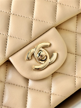 Chanel Mini Classic Flap Bag Lambskin Gold Tone Metal Beige Color 01116 TOP