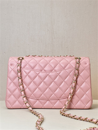 Chanel Medium Classic Flap Bag Lambskin Gold Tone Metal Sakura Pink 01112 TOP