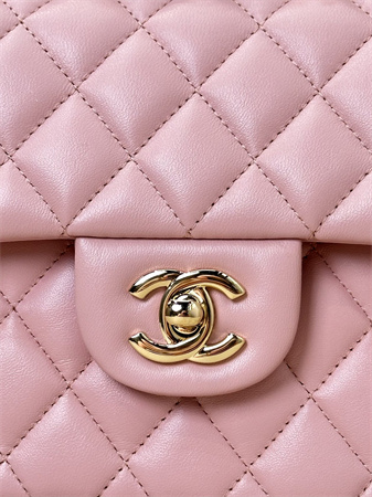 Chanel Small Classic Flap Bag Lambskin Gold Tone Metal Sakura Pink 01117 TOP