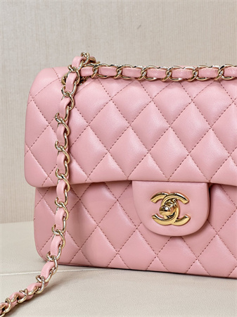 Chanel Small Classic Flap Bag Lambskin Gold Tone Metal Sakura Pink 01117 TOP