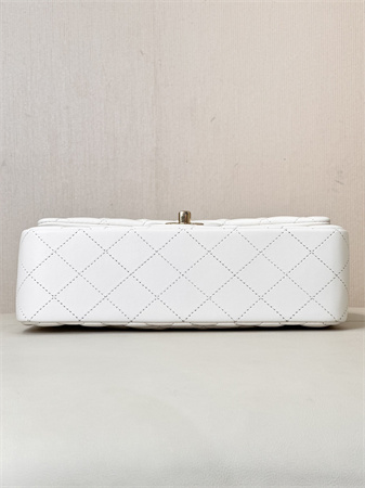 Chanel Small Classic Flap Bag Lambskin Gold Tone Metal White 01117 TOP