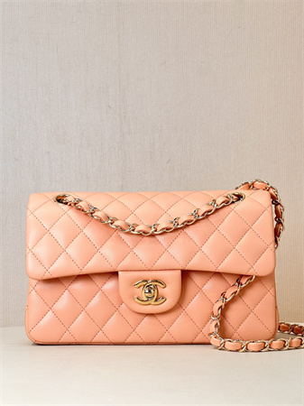 Chanel Small Classic Flap Bag Lambskin Gold Tone Metal Orange 01117 TOP