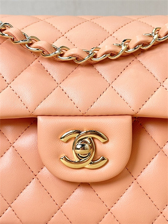 Chanel Small Classic Flap Bag Lambskin Gold Tone Metal Orange 01117 TOP
