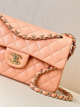 Chanel Small Classic Flap Bag Lambskin Gold Tone Metal Orange 01117 TOP