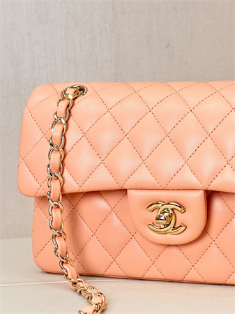 Chanel Small Classic Flap Bag Lambskin Gold Tone Metal Orange 01117 TOP