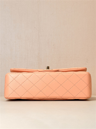 Chanel Small Classic Flap Bag Lambskin Gold Tone Metal Orange 01117 TOP