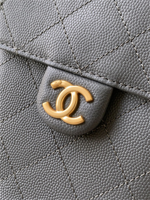 Chanel 25 Small Handbag Grained Calfskin Gold Tone Metal Dk Grey AS5293
