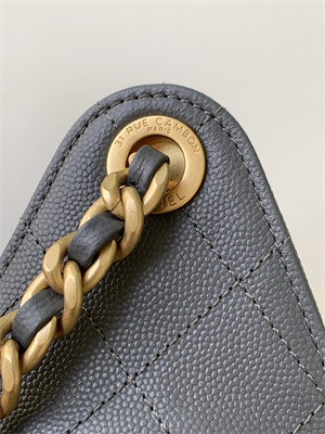 Chanel 25 Small Handbag Grained Calfskin Gold Tone Metal Dk Grey AS5293