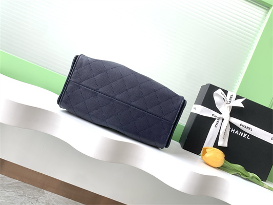 Chanel 25 Small Handbag Grained Calfskin Gold Tone Metal Navy AS5293