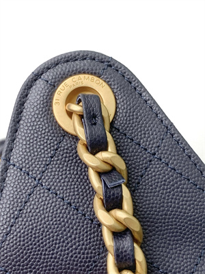 Chanel 25 Small Handbag Grained Calfskin Gold Tone Metal Navy AS5293