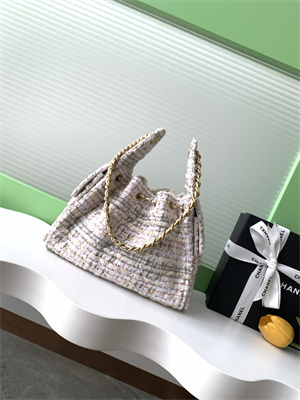 Chanel 25 Small Handbag Tweed Gold Tone Metal White AS5293