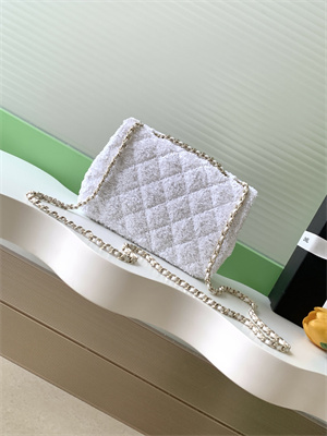 Chanel Mini Flap Bag Sequins & Gold-Tone Metal White AS4298