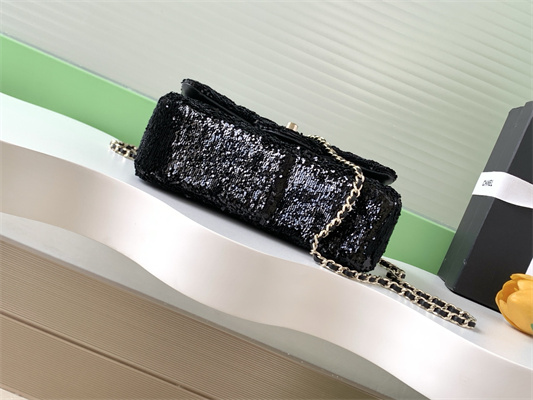 Chanel Mini Flap Bag Sequins & Gold-Tone Metal Black AS4298