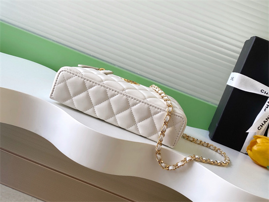 Chanel Vanity With Chain Shinny Lambskin , Strass & Gold-Tone Metal White AP4804