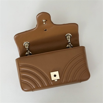 Gu.cci GG Marmont Small shoulder bag matelassé chevron lambskin leather Lt Gold toned hardware Brown 837280