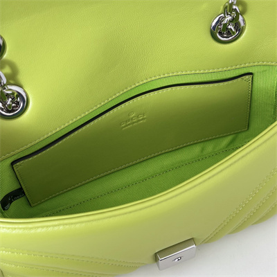 Gu.cci GG Marmont Small shoulder bag matelassé chevron lambskin leather Silver toned hardware Bright Green 837280