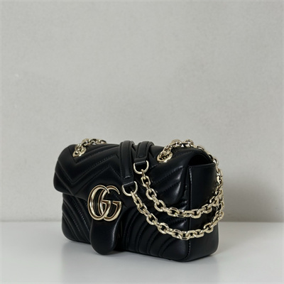 Gu.cci GG Marmont Small shoulder bag matelassé chevron lambskin leather Lt Gold toned hardware Black 837280