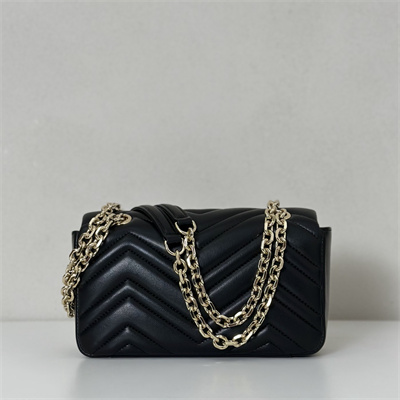 Gu.cci GG Marmont Small shoulder bag matelassé chevron lambskin leather Lt Gold toned hardware Black 837280