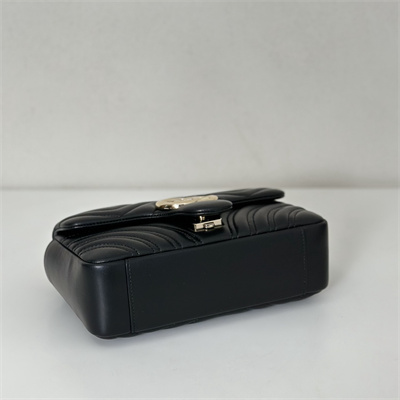 Gu.cci GG Marmont Small shoulder bag matelassé chevron lambskin leather Lt Gold toned hardware Black 837280