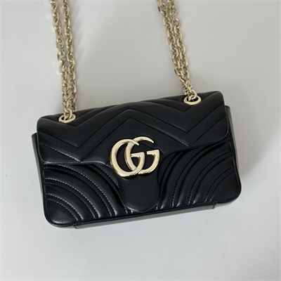 Gu.cci GG Marmont Small shoulder bag matelassé chevron lambskin leather Lt Gold toned hardware Black 837280