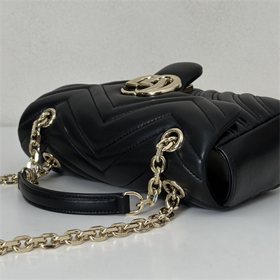 Gu.cci GG Marmont Small shoulder bag matelassé chevron lambskin leather Lt Gold toned hardware Black 837280
