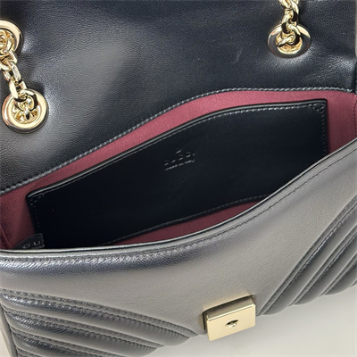 Gu.cci GG Marmont Small shoulder bag matelassé chevron lambskin leather Lt Gold toned hardware Black 837280