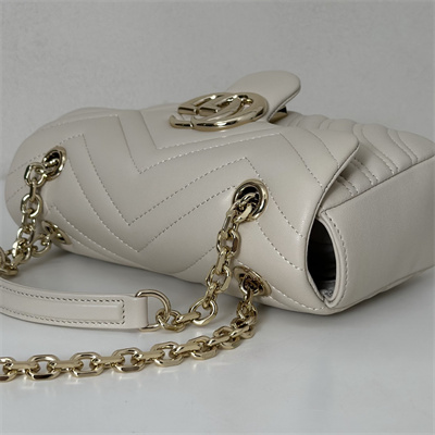 Gu.cci GG Marmont Small shoulder bag matelassé chevron lambskin leather Lt Gold toned hardware White 837280