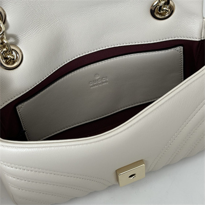 Gu.cci GG Marmont Small shoulder bag matelassé chevron lambskin leather Lt Gold toned hardware White 837280
