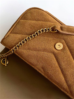 Y.S.L LOULOU Mini in MATELASSÉ Suede Gold Tone Metal Brown Color