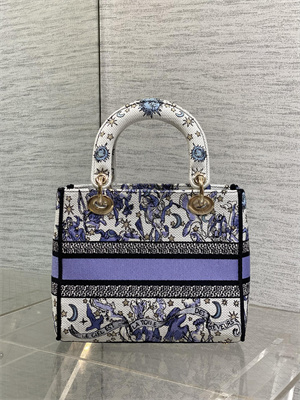 CD Medium Lady D-Lite Bag  Embroidery White/Purple  Multicolors