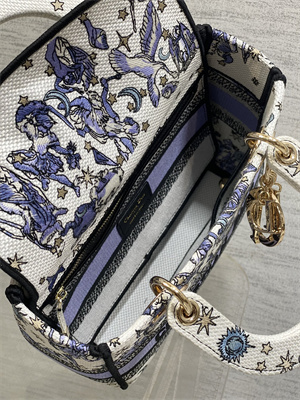 CD Medium Lady D-Lite Bag  Embroidery White/Purple  Multicolors