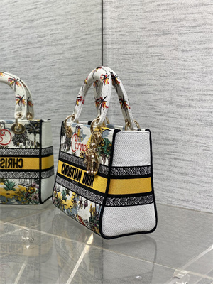 CD Medium Lady D-Lite Bag  Embroidery White/Yellow Multicolors
