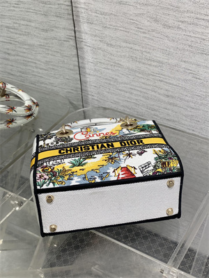 CD Medium Lady D-Lite Bag  Embroidery White/Yellow Multicolors