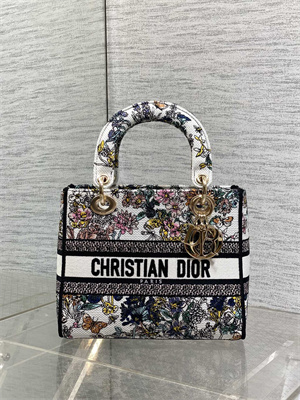 CD Medium Lady D-Lite Bag  Embroidery White Multicolors