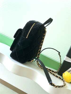 Chanel Backpack Velvet and Calfskin Gold Tone Metal Black AS5793