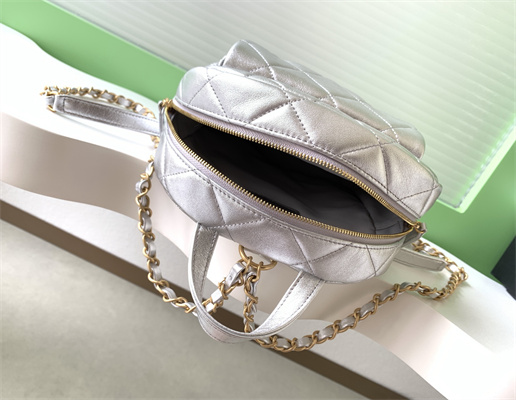 Chanel Backpack Calfskin Gold Tone Metal Silver AS5793