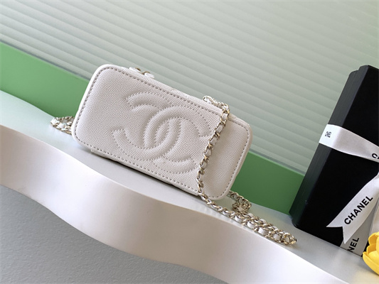 Chanel Long Vanity With Chain Grained Calfskin & Gold-Tone Metal White AP4933