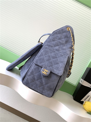 Chanel 25 Medium Handbag Suede Gold Tone Metal Blue AS5311