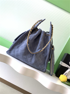 Chanel 25 Medium Handbag Suede Gold Tone Metal Blue AS5311
