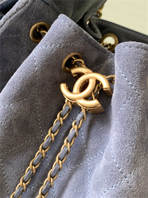 Chanel 25 Medium Handbag Suede Gold Tone Metal Blue AS5311
