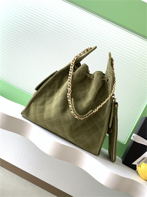 Chanel 25 Medium Handbag Suede Gold Tone Metal Green AS5311